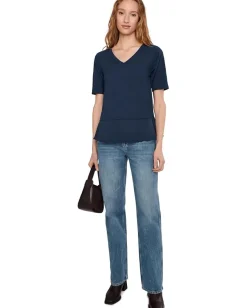 Women Mod-o-doc Half Sleeve V-neck Mix Media Top