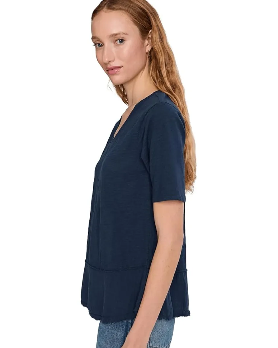 Women Mod-o-doc Half Sleeve V-neck Mix Media Top