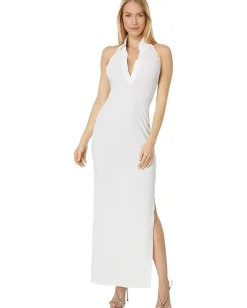 Women Norma Kamali Halter NK Shirt Side Slit Gown