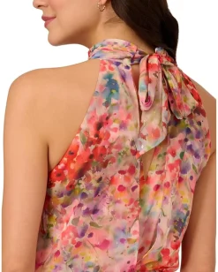 Women Adrianna Papell Halter Tie Blouson Midi Dress