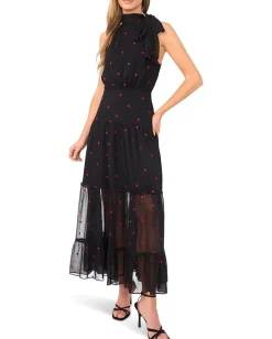 CeCe Halter Tie Neck Tiered Maxi Dress Rich Black Online