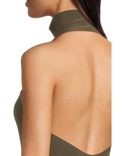 Women Norma Kamali Halter Turtle Side Slit Gown