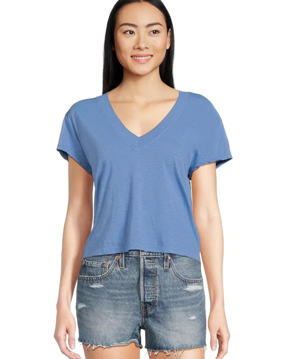 Michael Stars Harlan Cropped V-Neck Tee Ocean Outlet