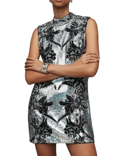 AllSaints Harper Mini Embroidered Dress Silver Sale