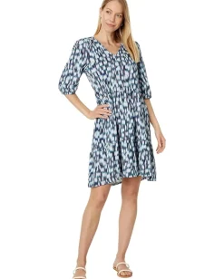 Women NIC+ZOE Hazy Blues Elbow Sleeve V-Neck Dress