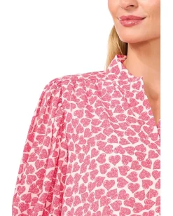 Women CeCe Heart Ruched Sleeve Hidden Placket Blouse
