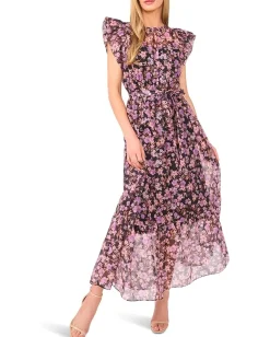 CeCe High Neck Flutter Sleeve Maxi Dress Rich Black Outlet