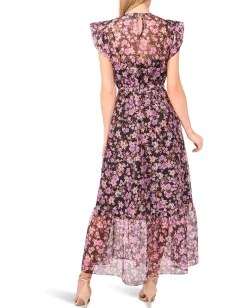 CeCe High Neck Flutter Sleeve Maxi Dress Rich Black Outlet