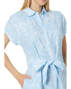 Tommy Bahama Hightide Hibiscus Shirt Dress Glass Bead Blue Best