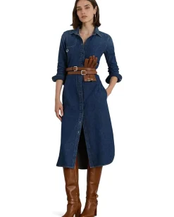 Lauren Ralph Lauren Horsebit-Trim Belted Denim Shirtdress Atecco Wash Online