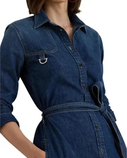 Lauren Ralph Lauren Horsebit-Trim Belted Denim Shirtdress Atecco Wash Online