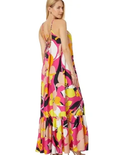 Ted Baker Ikella Strappy Linen Maxi Dress with Pleat Detail Bright Pink Hot