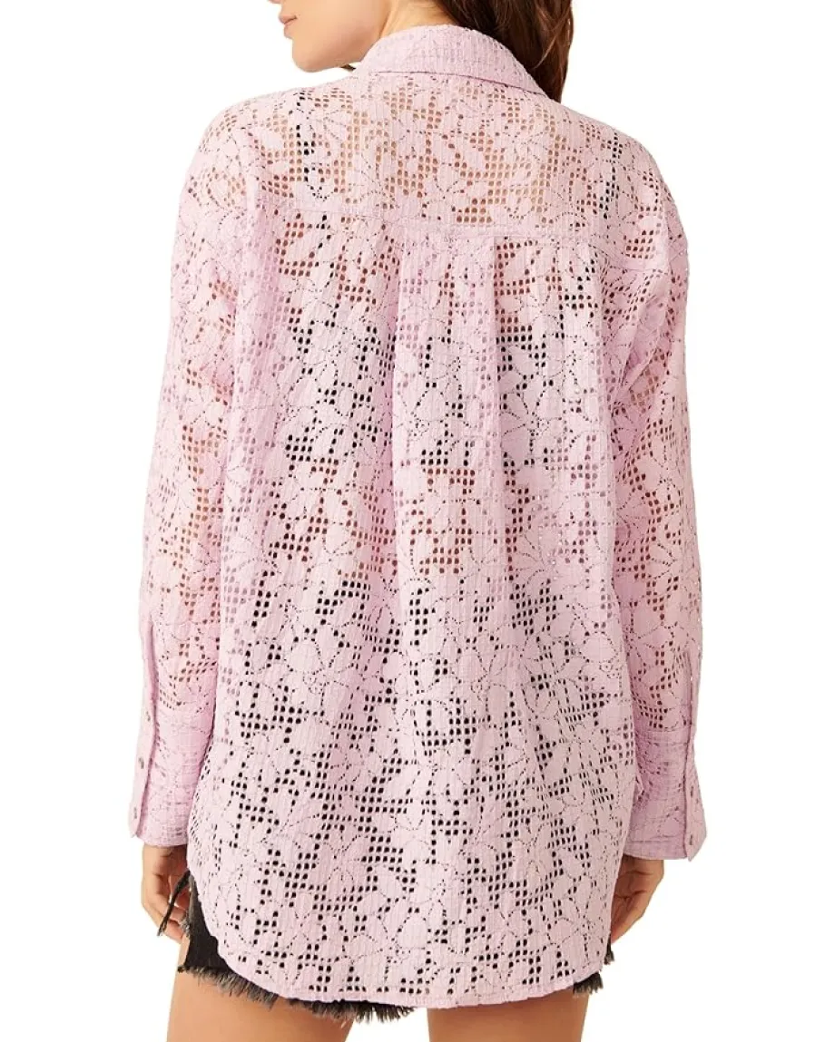 Free People In Your Dreams Lace Buttondown Frost Lavender Sale