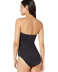 Women La Blanca Island Goddess Ruffle Bandeau Mio One-Piece Swimsuit