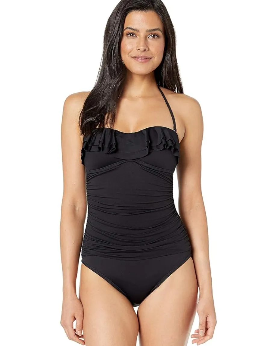 Women La Blanca Island Goddess Ruffle Bandeau Mio One-Piece Swimsuit