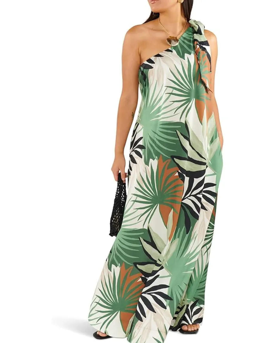 Show Me Your Mumu Jackie Maxi Dress Caribbean Palms Luxe Satin Clearance
