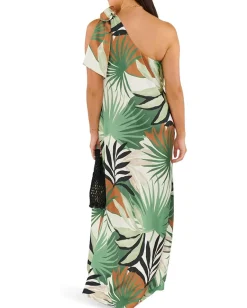 Show Me Your Mumu Jackie Maxi Dress Caribbean Palms Luxe Satin Clearance
