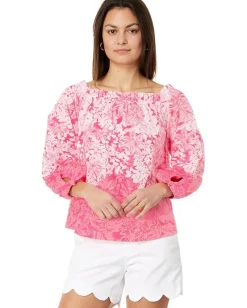 Lilly Pulitzer Jamielynn Long Sleeve Off The Shoulder Top Roxie Pink Shadow Dancer Engineered Outlet