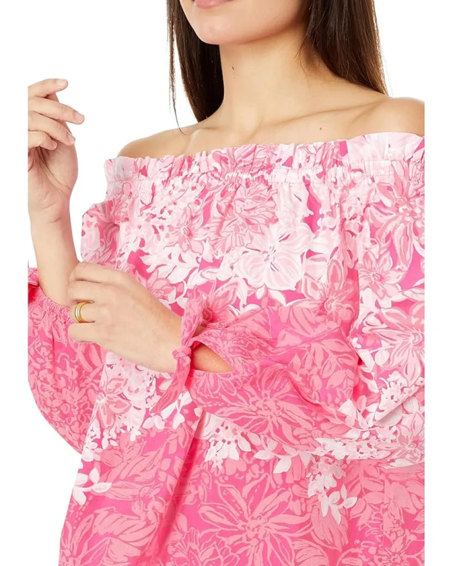 Lilly Pulitzer Jamielynn Long Sleeve Off The Shoulder Top Roxie Pink Shadow Dancer Engineered Outlet