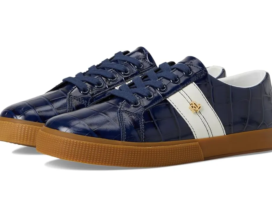 Women Lauren Ralph Lauren Janson II Croc-Embossed Leather Sneakers