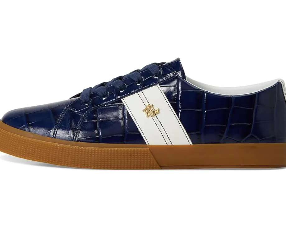 Women Lauren Ralph Lauren Janson II Croc-Embossed Leather Sneakers