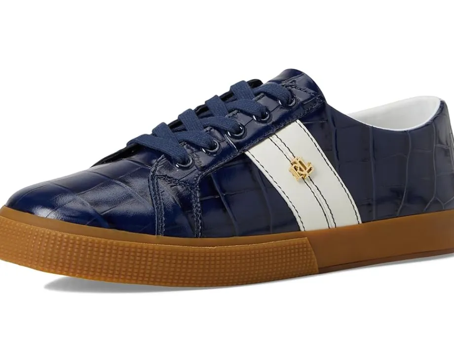 Women Lauren Ralph Lauren Janson II Croc-Embossed Leather Sneakers