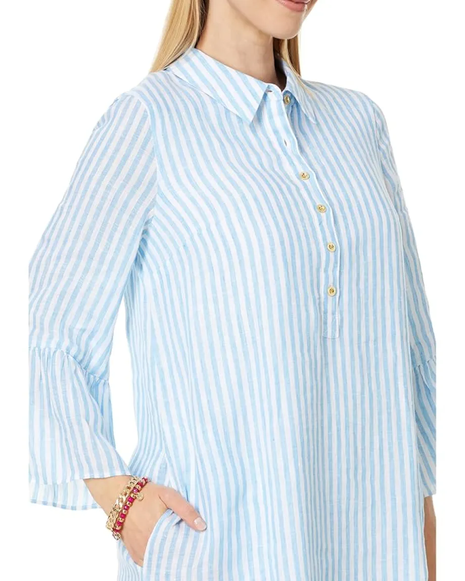Lilly Pulitzer Jazmyn 3/4 Sleeve Linen Tunic Dress Lunar Blue Bimini Stripe Online
