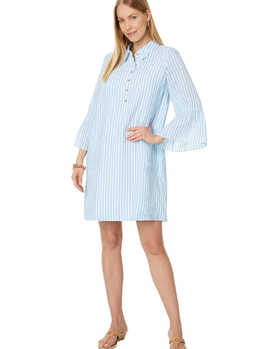 Lilly Pulitzer Jazmyn 3/4 Sleeve Linen Tunic Dress Lunar Blue Bimini Stripe Online