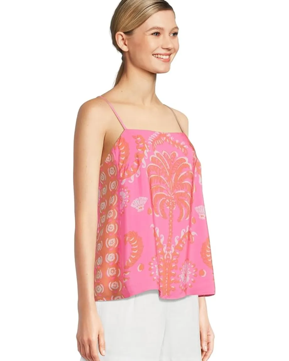 Lilly Pulitzer Jesslyn Top Sunkissed Pink Breezy Palm Engineered Woven Top Best