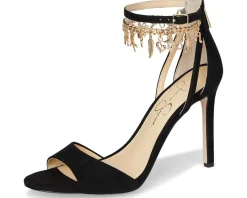 Jessica Simpson Jetser Chain Medallion Heeled Sandals Black New