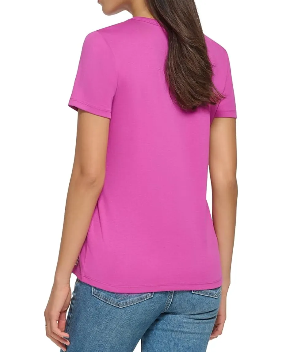 Calvin Klein Jewel Neck Keyhole Cut-Out Knit Tee Shocking Pink Best