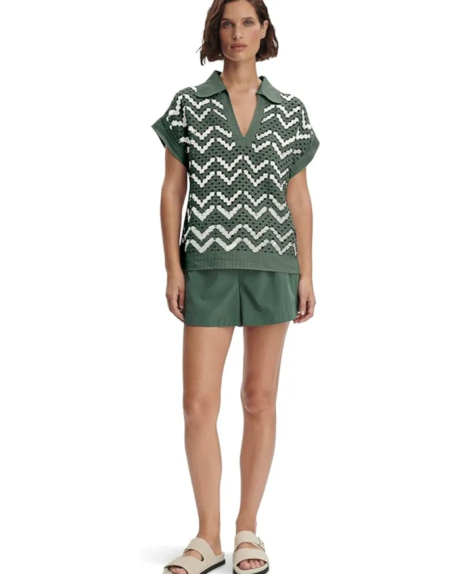 Varley Joelle Crochet Polo Top Cilantro Online