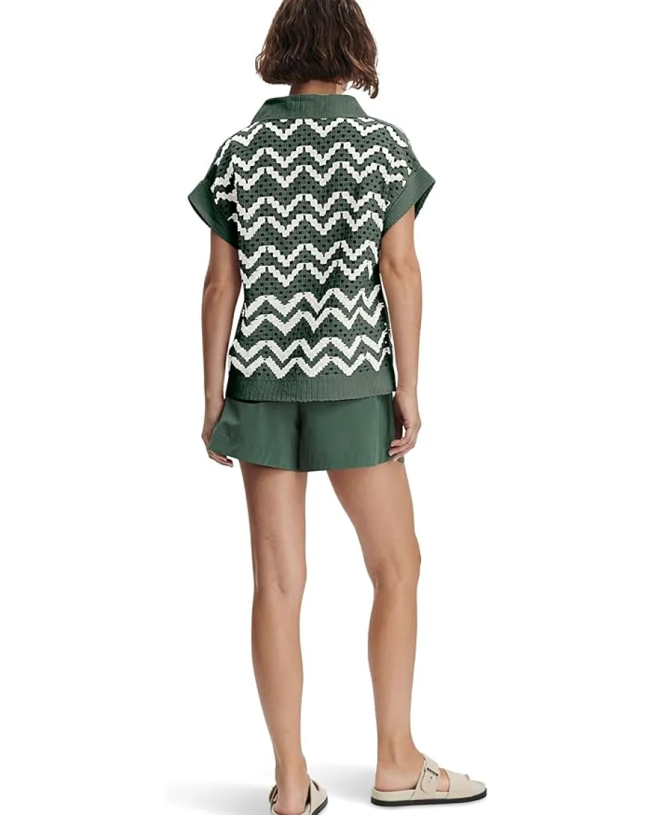 Varley Joelle Crochet Polo Top Cilantro Online