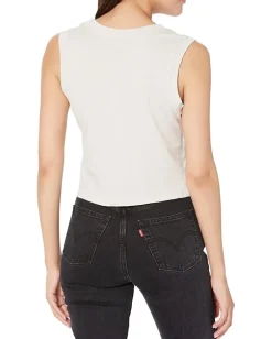 Michael Stars Johnnie Cropped Crew Neck Tank w/Rib Trim Cement Hot