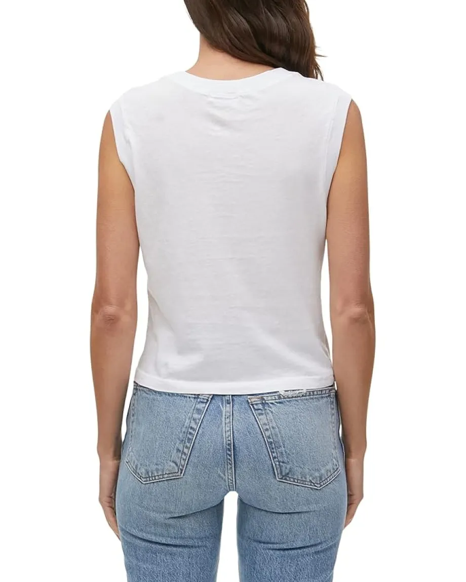 Michael Stars Johnnie Cropped Crew Neck Tank w/Rib Trim White Hot
