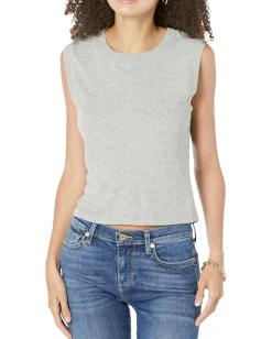 Michael Stars Johnnie Cropped Crew Neck Tank w/Rib Trim Heather Grey Sale
