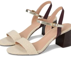 Cole Haan Josie Block Heel Sandals 65mm Canvas/Bloodstone Leather/Soft Gold Specchio Best