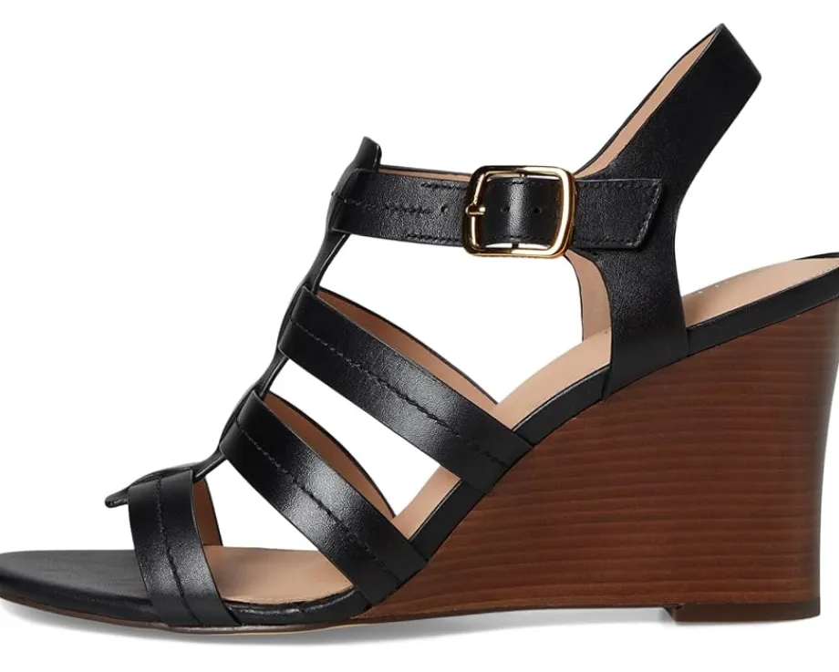 Cole Haan Josie Fisherman Wedge Sandals Black Leather