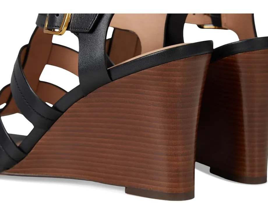 Cole Haan Josie Fisherman Wedge Sandals Black Leather