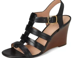 Cole Haan Josie Fisherman Wedge Sandals Black Leather