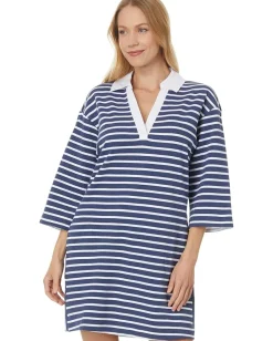 Tommy Bahama Jovanna Stripe 3/4 Sleeve Dress Island Navy Heather Sale