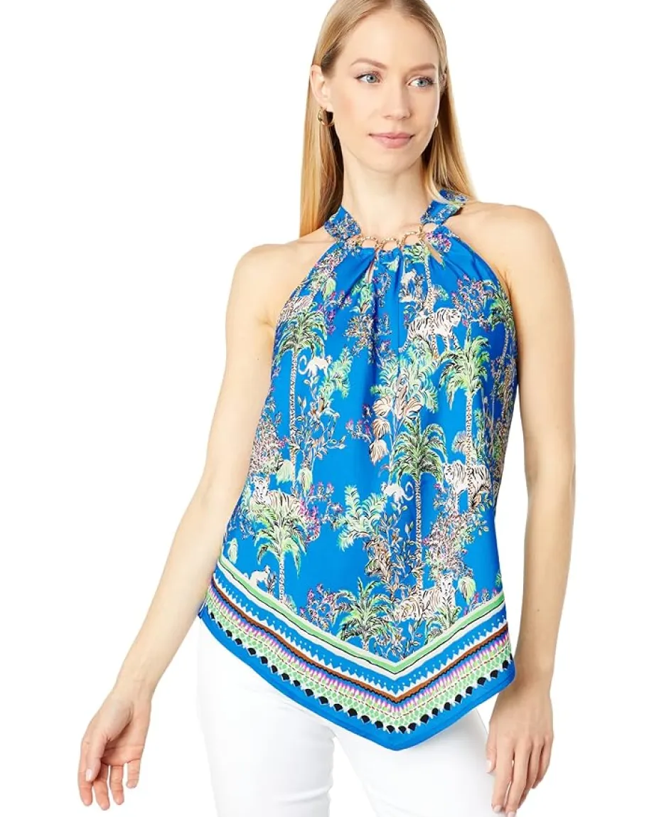 Lilly Pulitzer Julien Top Blue Thistle Tiger Queen Engineered Outlet