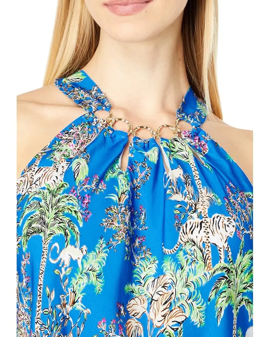 Lilly Pulitzer Julien Top Blue Thistle Tiger Queen Engineered Outlet