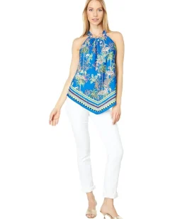 Lilly Pulitzer Julien Top Blue Thistle Tiger Queen Engineered Outlet