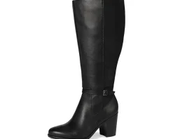 Naturalizer Kalina-Stretch Extra Wide Calf Boots Black Leather and Fabric Sale