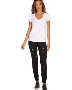 Women Michael Lauren Kendrick Short Sleeve V-Neck Tee with Electric Bolt Crystals