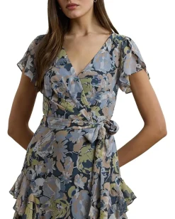 Lauren Ralph Lauren Kimbinell-Short Sleeve-Gown Blue Multi Outlet