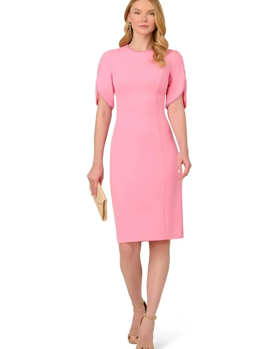 Adrianna Papell Knit Crepe Pearl Midi Dress Cherry Blossom Hot