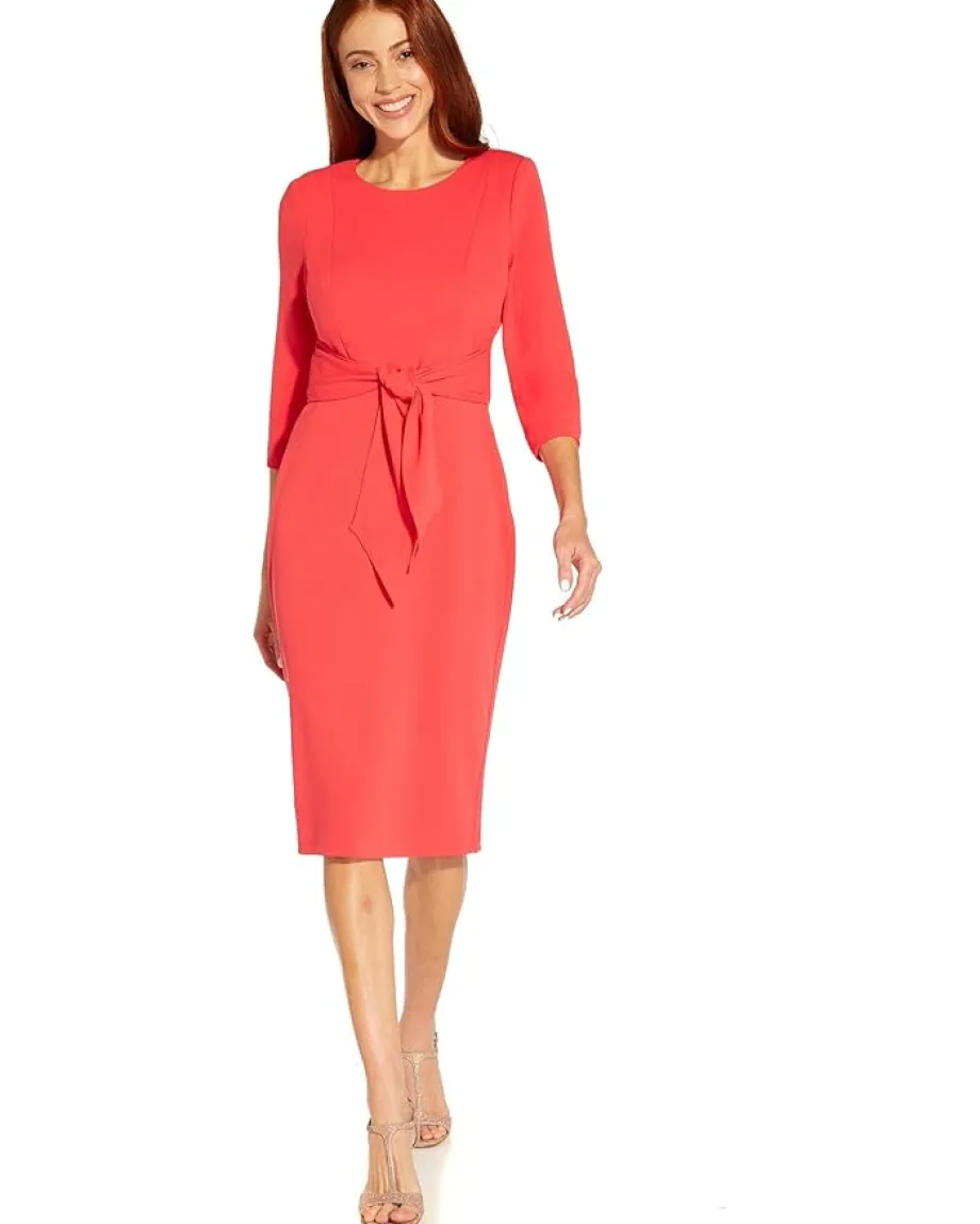 Women Adrianna Papell Knit Crepe Tie Waist Sheath