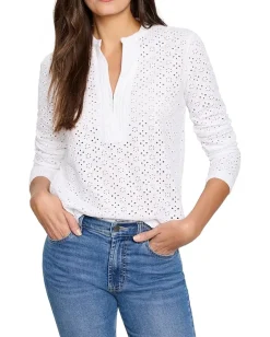 Women NIC+ZOE Knit Eyelet Split Neck Top